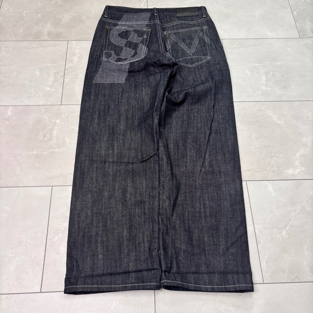 Sean John Y2K Baggy Wide Leg Dark Wash Embroidered Hip Hop Jeans Size 30